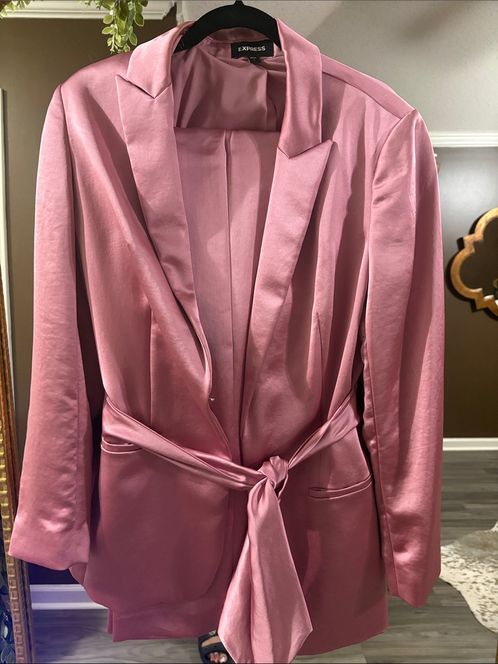 Express Satin Pink Suit w/Tie-Waist Blazer and Pant